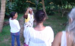 Veronica Gordon leads the Jumbie Walk from Camp Mt. Victory Saturday.